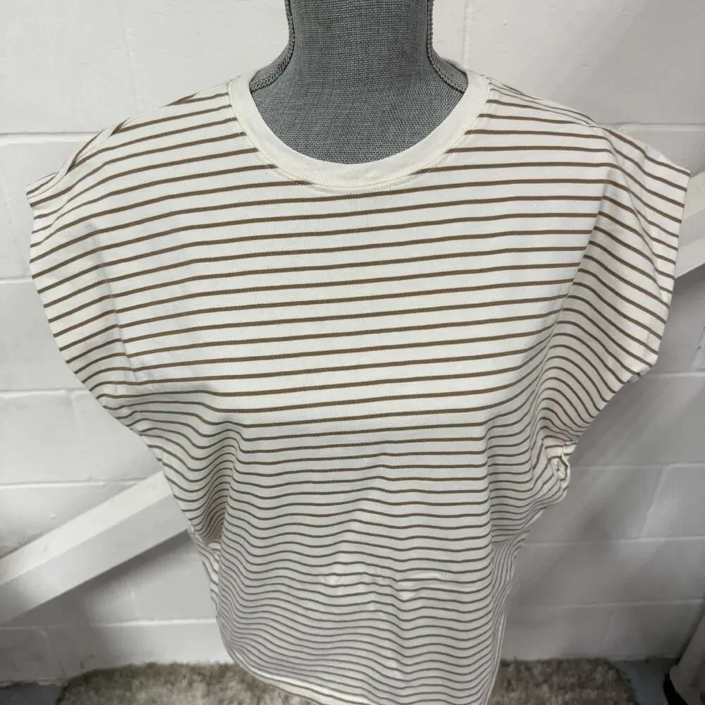 Anthropologie Pistola Trina Muscle Tee Sable Striped Boxy Fit Crew Neck Small - Picture 2 of 8